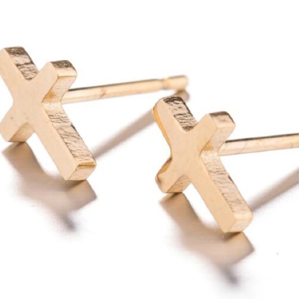 Rose Gold - Cross Stud Post Earrings - Picture 2 of 4